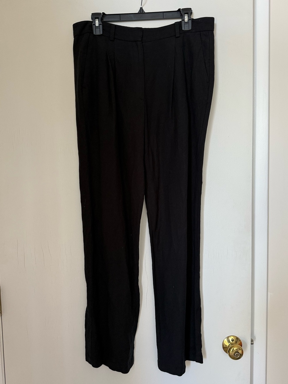 Ann Taylor Factory Black Pleated Straight-Leg Linen Trousers